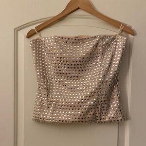 Zara Beige Mirrored Rhinestone Embellished Bustier.    Item runs small